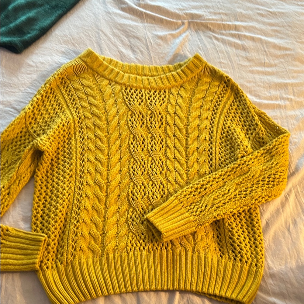Sonoma Mustard Cable-Knit Crew Sweater